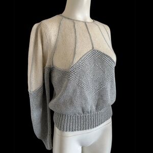 Vintage 80’s Nannell Hand Knit Silver & Cream Angora Sweater Sz M